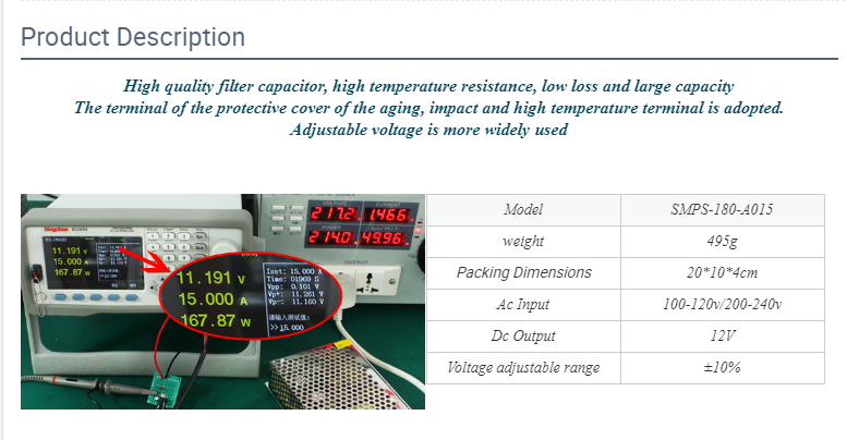 12V 15A AC-DC SMPS-180-A015 best sales switching power supply with Voltage adjustable(图2)